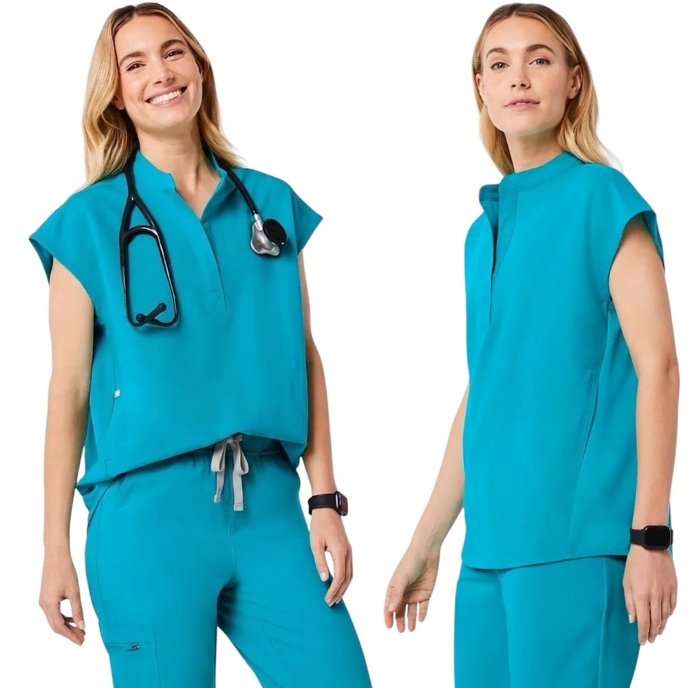 Figs Technical Collection Rafaela Oversized Scrub Top™ Boxy Teal EUC XL